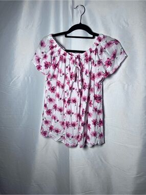 Women’s Floral Off-Shoulder Blouse - Pink on White